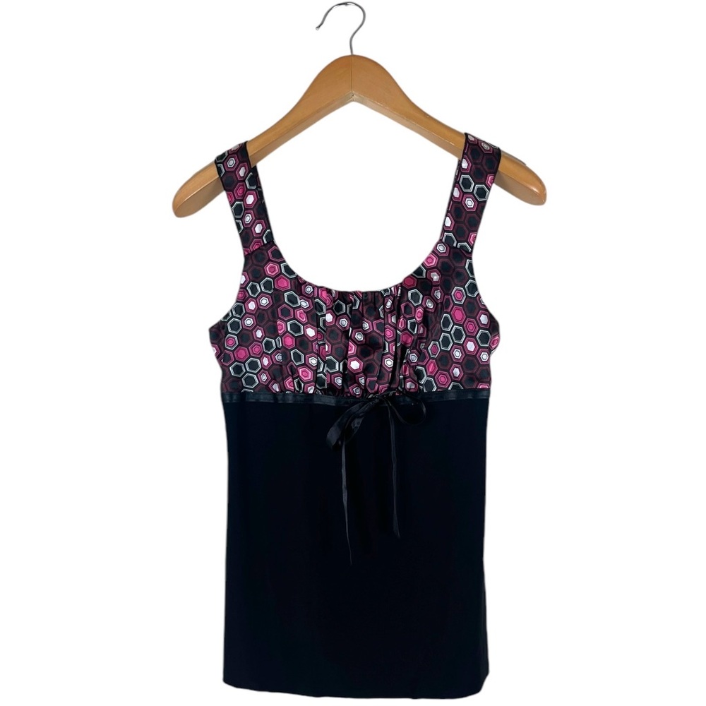 Vintage 90s Y2K Maurices Women’s Size Medium Black Pink Babydoll Bow Front Top